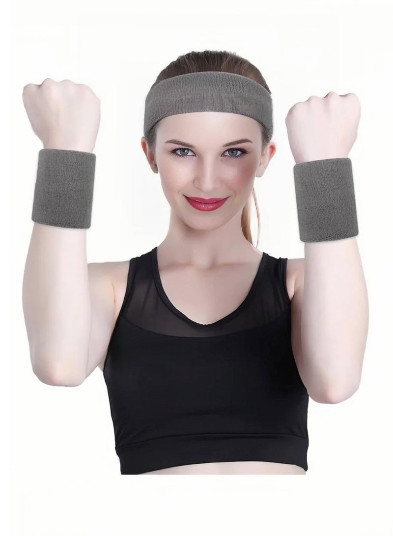 Lee Yon Sports Sweatband, 3 Headbands and 6 Wristbands for Men Women Kids, Moisture-Wickin Elastic Athletic Headband for Gym, Yoga, Tennis, Running, White/Black/Grey  - Image 5