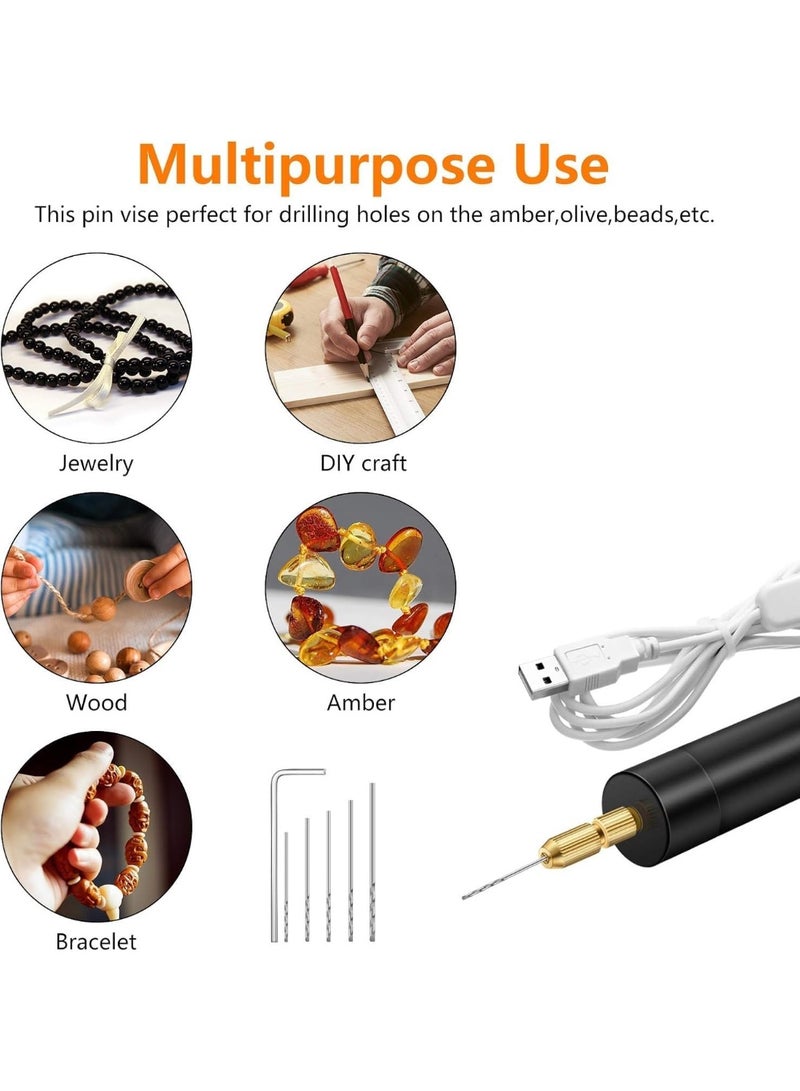 Portable Electric Drill Kit for Resin Molds and Jewelry Making, with 5pcs 0.8-1.2mm Precision Drill Bits and Wrench Perfect for Resin, Wood, Plastic, Clay, Fine Craft Projects - Image 4