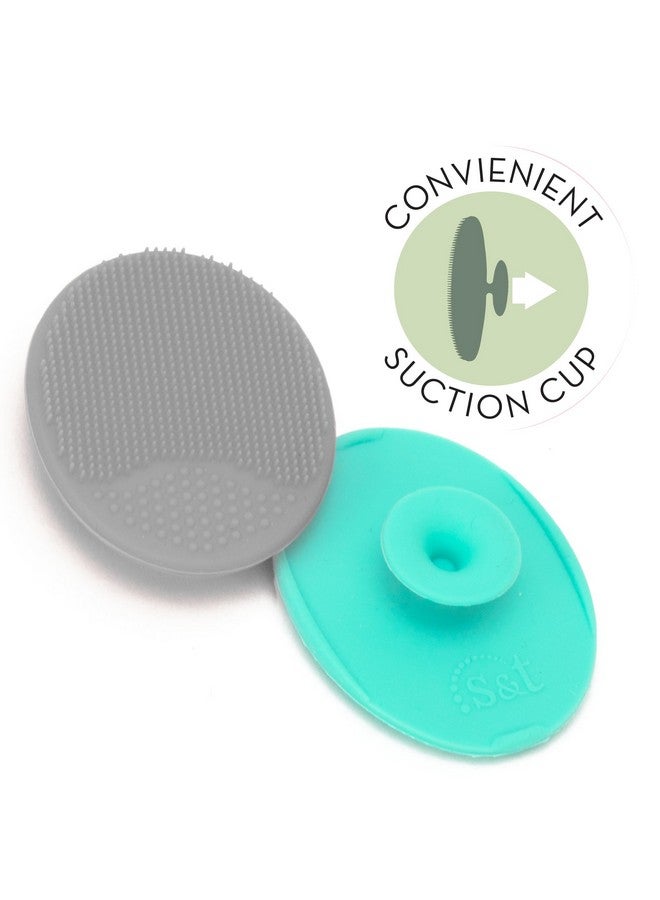 S&T INC. Exfoliating and Massaging Cradle Cap Bath Brushes for Baby, Silicone - 2 Inch x 2.5 Inch, Grey and Teal, 2 Pack - Image 5