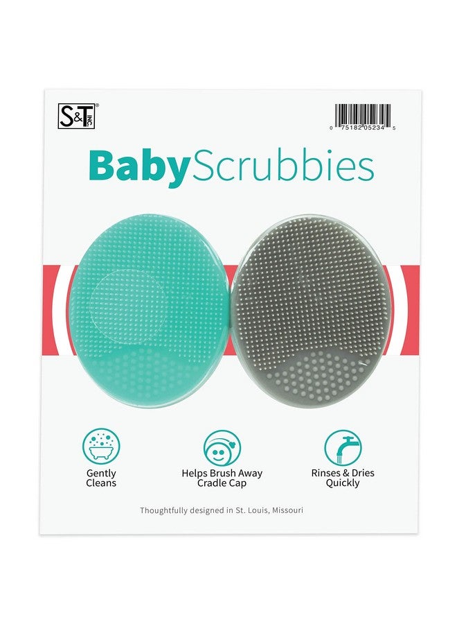 S&T INC. Exfoliating and Massaging Cradle Cap Bath Brushes for Baby, Silicone - 2 Inch x 2.5 Inch, Grey and Teal, 2 Pack - Image 1