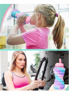 Excefore Collapsible Water Bottle Leak Proof Twist Cap BPA Free Silicone Foldable Portable Sports Cups with Flip Spout for Gym Camping Sports Lightweight Travel Bottle 20oz  - Image 2