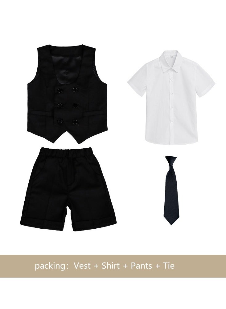 Al Aoyama - Toddler Boy Suits Kids Summer Clothes Kids Short Tuxedo with Vest+Shirt+Pants+Bowtie Formal Dress 3-12 Years - Image 1