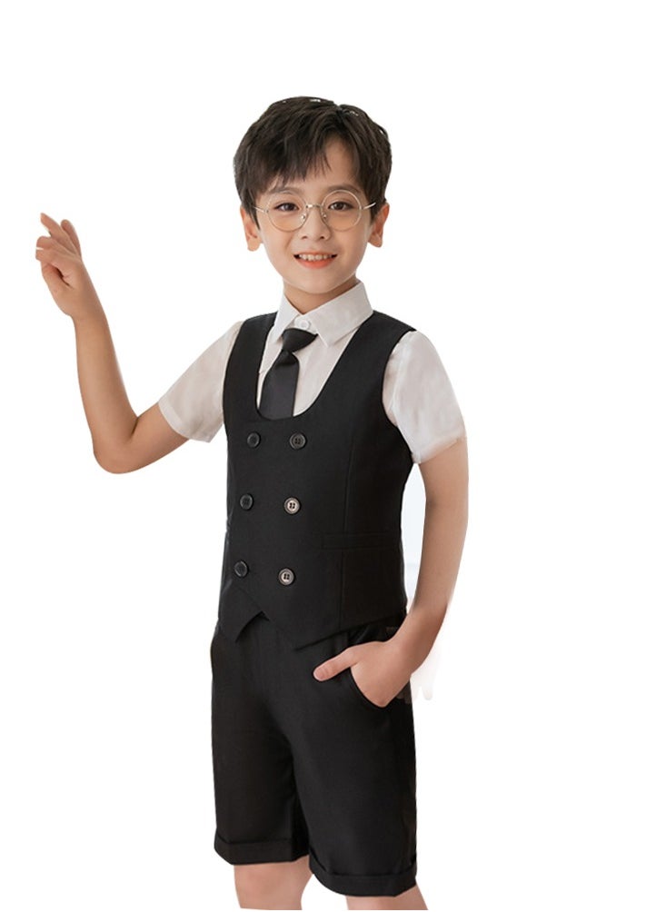 Al Aoyama - Toddler Boy Suits Kids Summer Clothes Kids Short Tuxedo with Vest+Shirt+Pants+Bowtie Formal Dress 3-12 Years - Image 1