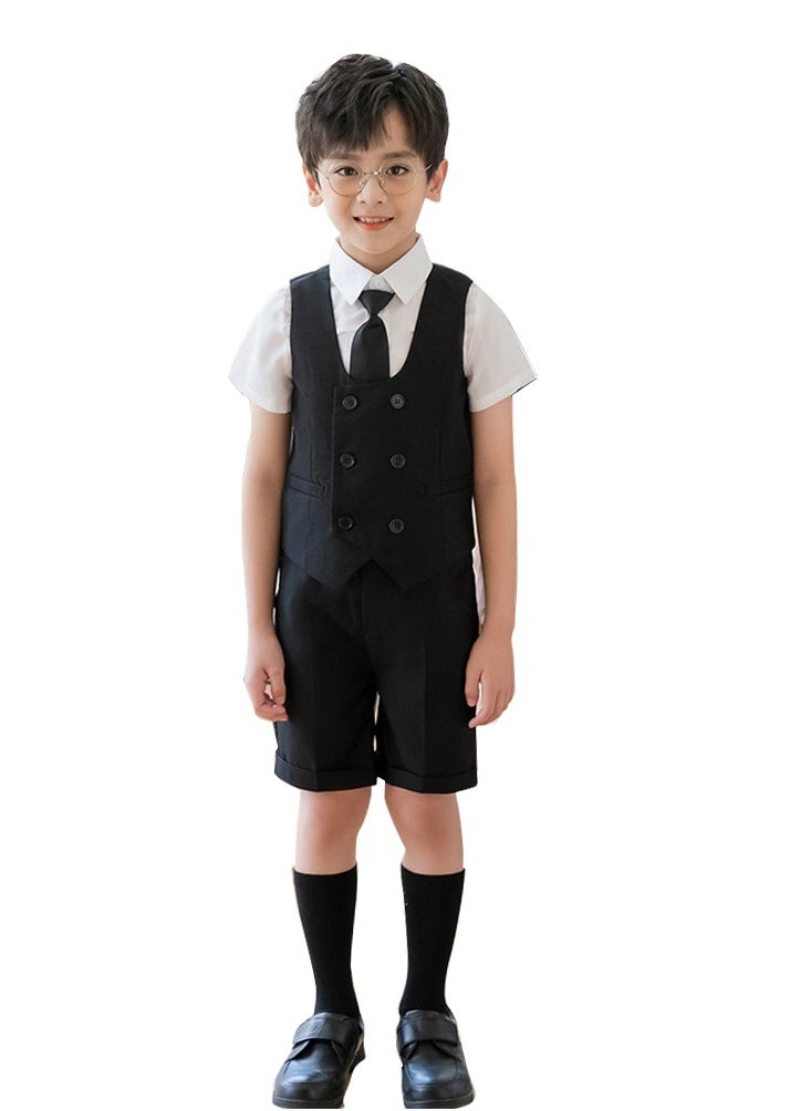 Al Aoyama - Toddler Boy Suits Kids Summer Clothes Kids Short Tuxedo with Vest+Shirt+Pants+Bowtie Formal Dress 3-12 Years - Image 1