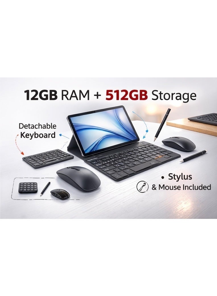 MODIO TAB Modio M36 Tablet 10.1” HD In-Cell Display, 12GB RAM + 512GB Storage, 8000mAh Battery, Dual SIM 4G LTE, 13MP Camera, Android Tablet with Keyboard, Mouse & Stylus – Grey - Image 2