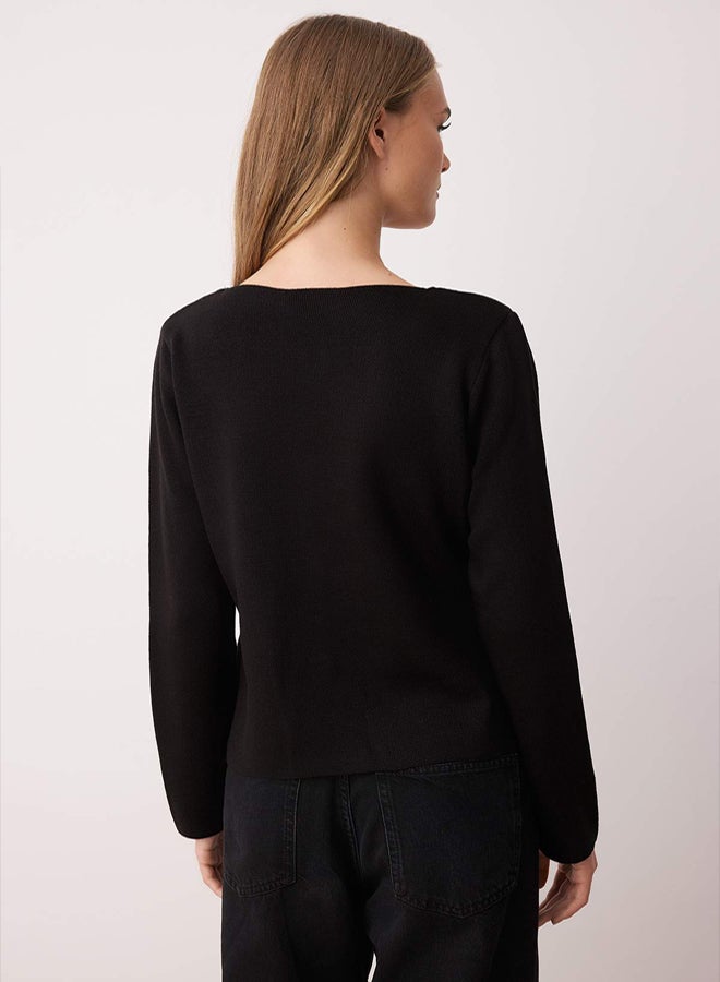 trendyol كارديغان محبوك بتفاصيل أزرار عصرية سوداء - Image 4