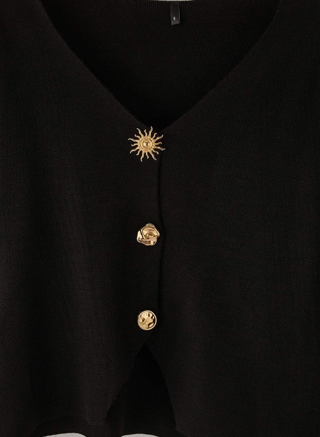 trendyol كارديغان محبوك بتفاصيل أزرار عصرية سوداء - Image 5