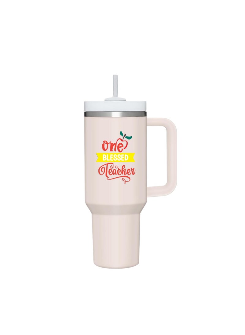 PRINTSHOP4ME - Teachers Day Tumbler Mug 1.2L With Lid&Straw|Double Walled Printed Tumbler Mug|Insulated Reusable Stainless Steel Tumbler Mug|Gift For Teachers - Image 1