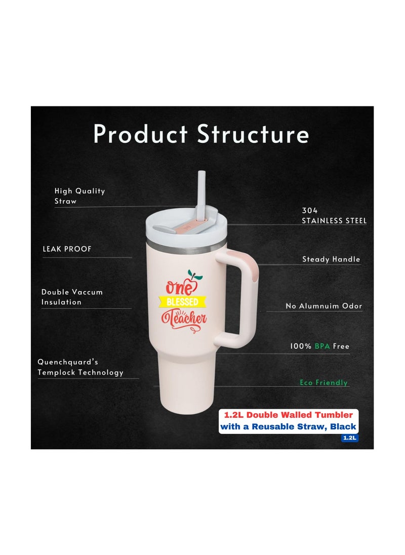 PRINTSHOP4ME - Teachers Day Tumbler Mug 1.2L With Lid&Straw|Double Walled Printed Tumbler Mug|Insulated Reusable Stainless Steel Tumbler Mug|Gift For Teachers - Image 1
