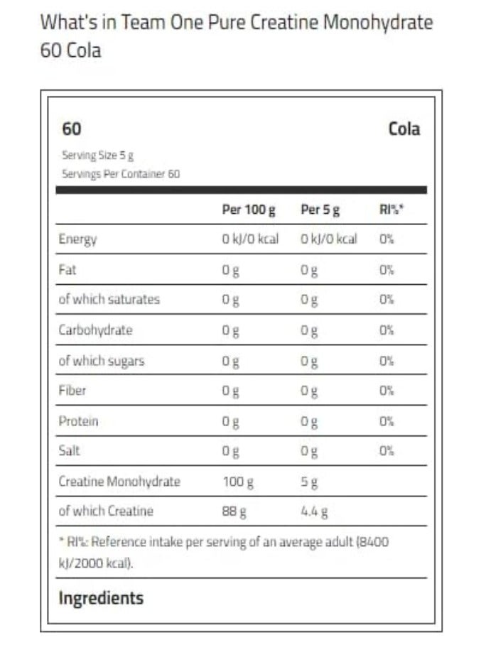 Creatine Monohydrate Cola Vegan Powder 60 Servings