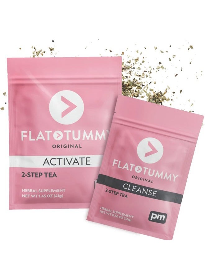 Flat Tummy Tea برنامج شاي التخلص من السموم من خطوتين لمدة 4 أسابيع - تطهير طبيعي بالكامل من السموم بالشاي الأخضر، والبلسم الليموني، والهندباء، واليانسون والمزيد - دعم الهضم - Image 1