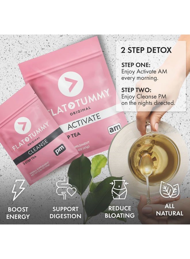 Flat Tummy Tea برنامج شاي التخلص من السموم من خطوتين لمدة 4 أسابيع - تطهير طبيعي بالكامل من السموم بالشاي الأخضر، والبلسم الليموني، والهندباء، واليانسون والمزيد - دعم الهضم - Image 3