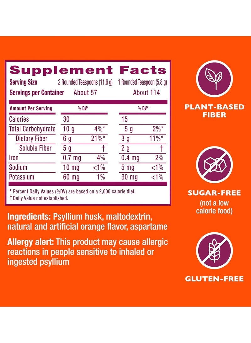 Metamucil 4-in-1 Psyllium Fiber Supplement, Orange, 114 Teaspoons, 1.4 Lbs - Image 2