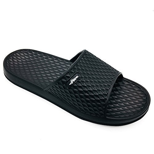 FUNKYMONKEY Mens Bathroom Shower Slippers Indoor Home Beach Non Slip Sandal (7 M US, Black) - Image 1