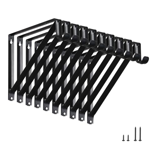 HOME MASTER HARDWARE Heavy Duty Closet Shelf Rod Brackets 10 Pack,Wall Mounted Closet Shelves Support Brace with Hook,10-3/4 in Black Bracket with Screws - Image 1