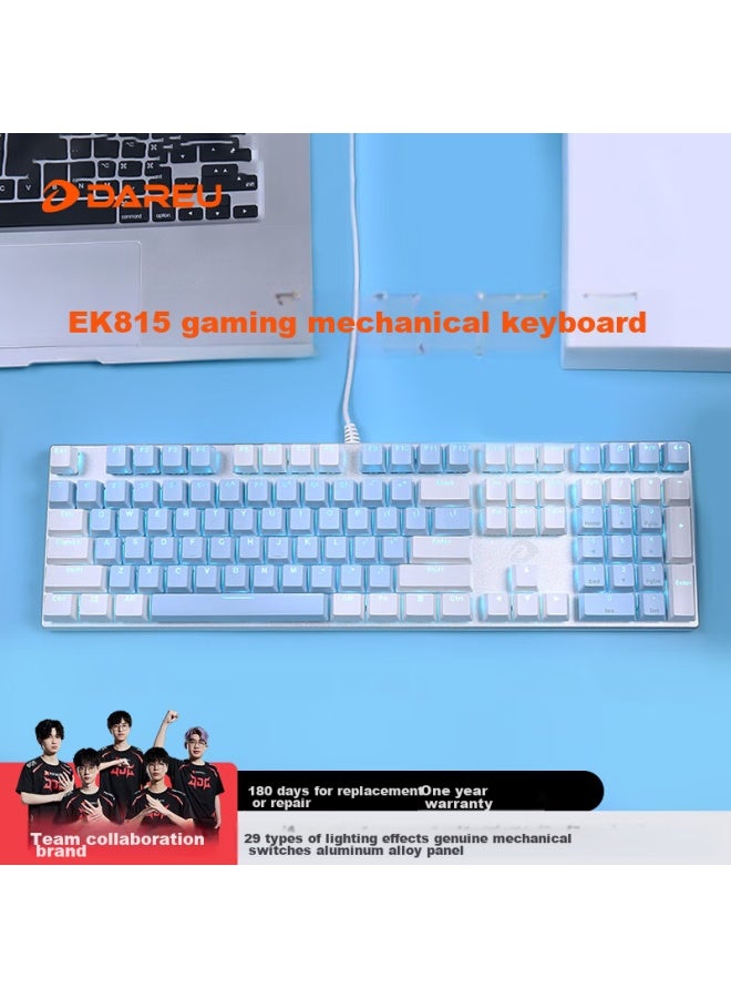 Daryo Dareu Ek815 Mechanical Alloy Keyboard, Wired Keyboard, E-sports Gaming Keyboard, Multi-key Anti-ghosting 108-key Single Backlight, For Women, White And Blue, Red Switch - Image 5