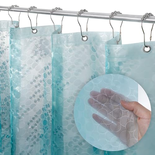 LiBa Plastic Shower Curtain, Heavy Duty 8G Shower Curtain for Bathroom, Waterproof Vinyl Shower Curtain, 3 Magnets, Rustproof Mental Grommets - 3D Aqua Circle Pattern, 72x72 - Image 1