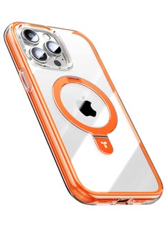 حماية فائقة بزاوية 360° مع وسادة هوائية، قاعدة مغناطيسية Ostand SS Air مصممة لجهاز iPhone 15 Pro، متوافقة مع MagSafe، حامل أفقي/عمودي، ظهر صلب رقيق واضح بحواف ناعمة بتقنية مقاومة للاصفرار، برتقالي