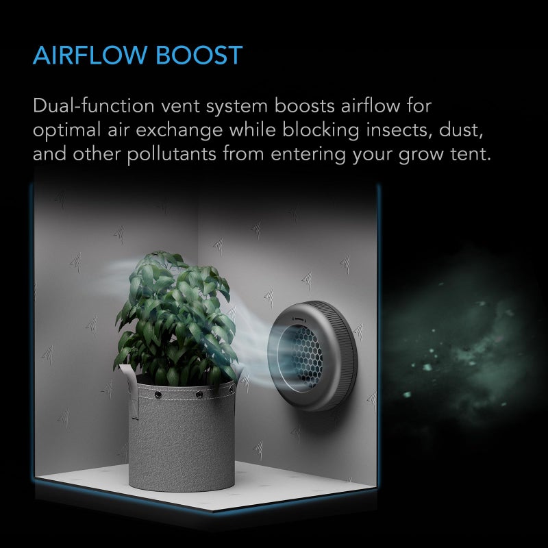 AC Infinity Grow Tent Duct Vent, 2 Pack â€“ Light-Blocking Twist-On Air Vents with Built-in Adapter, Insect & Dust Filter, High Airflow, Fits Standard 6-Inch Duct Ports - Image 4