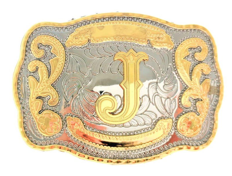 WMG Belt Buckle Initial Letters ABCDMRJ to Z Cowboy Rodeo Small Gold Belt Buckles for Men Women - Image 1