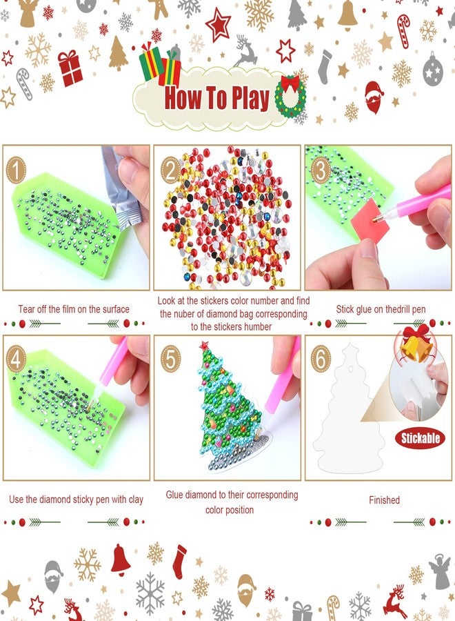 Hungdao 64 Pcs Diamond Art Christmas Ornaments Kits Christmas Crafts for Adults Diamond Gem Art Winter Hanging Ornaments 5d DIY Painting Keychains Xmas Crystal Tree Snowman Home Decor(Classic Red) - Image 5
