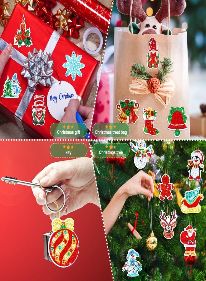 Hungdao 64 Pcs Diamond Art Christmas Ornaments Kits Christmas Crafts for Adults Diamond Gem Art Winter Hanging Ornaments 5d DIY Painting Keychains Xmas Crystal Tree Snowman Home Decor(Classic Red) - Image 3