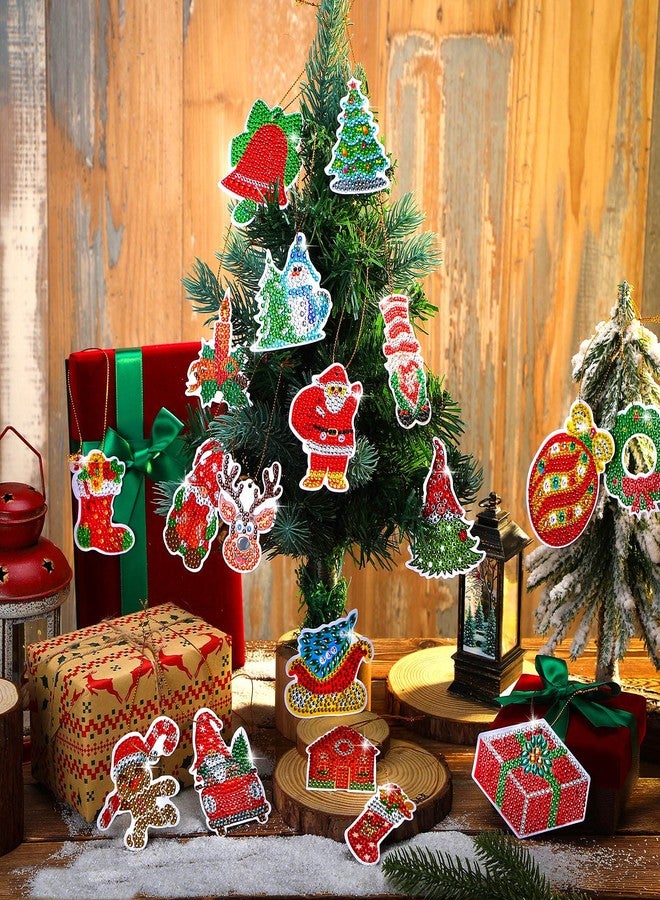 Hungdao 64 Pcs Diamond Art Christmas Ornaments Kits Christmas Crafts for Adults Diamond Gem Art Winter Hanging Ornaments 5d DIY Painting Keychains Xmas Crystal Tree Snowman Home Decor(Classic Red) - Image 2