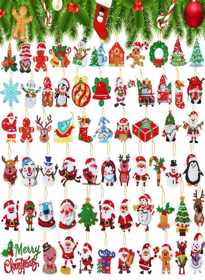 Hungdao 64 Pcs Diamond Art Christmas Ornaments Kits Christmas Crafts for Adults Diamond Gem Art Winter Hanging Ornaments 5d DIY Painting Keychains Xmas Crystal Tree Snowman Home Decor(Classic Red) - Image 1