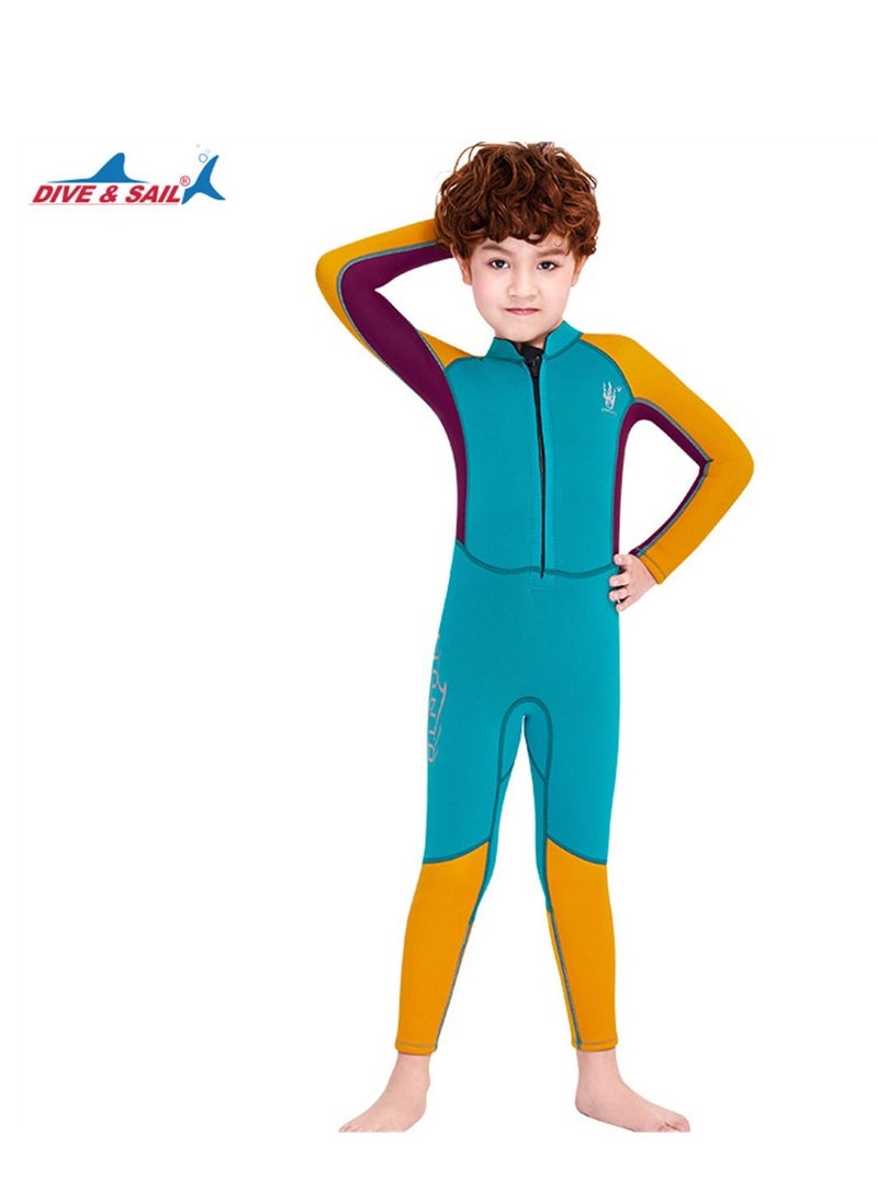 DIVE & SAIL Children's Wetsuit 2.5mm One-piece Thickened Warm Swimsuit Long-sleeved Cold Swimsuit Green  - Image 1