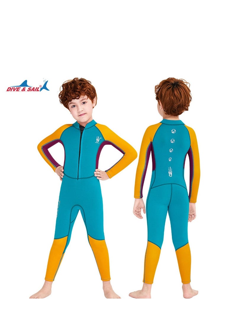 DIVE & SAIL Children's Wetsuit 2.5mm One-piece Thickened Warm Swimsuit Long-sleeved Cold Swimsuit Green  - Image 2