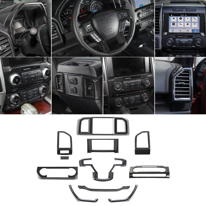 Hoolcar Interior Center Console Dashboard Navigation Trim Cover Kit ABS Accessories for 20152020 Ford F150 Carbon Fiber