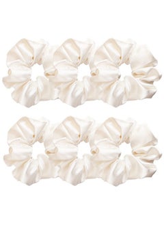 Sufermoe Sufermoe 6 Pcs Satin Silk Hair Scrunchies, Pearl White (Pearl white with a little peach pink, not pure white), 4.5 Inch, Hair Ties for Women and Girls, Hair Accessories  - Image 1