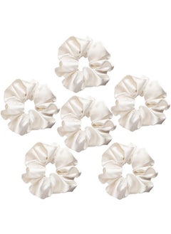 Sufermoe Sufermoe 6 Pcs Satin Silk Hair Scrunchies, Pearl White (Pearl white with a little peach pink, not pure white), 4.5 Inch, Hair Ties for Women and Girls, Hair Accessories  - Image 4