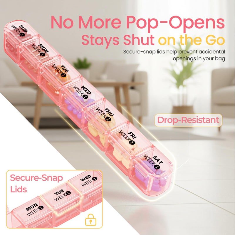 Betife Monthly Pill Organizer 1 Time a Day, 4 Weekly Pill Box Organizer Once a Day, 28 Day Large Pill Case for Travel, 28 Day Daily Medcine Container for Vitamins, Supplement & Medication (Pink) - Image 5