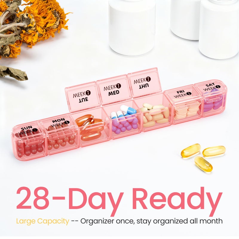 Betife Monthly Pill Organizer 1 Time a Day, 4 Weekly Pill Box Organizer Once a Day, 28 Day Large Pill Case for Travel, 28 Day Daily Medcine Container for Vitamins, Supplement & Medication (Pink) - Image 2
