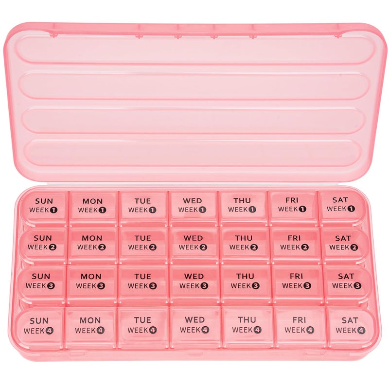 Betife Monthly Pill Organizer 1 Time a Day, 4 Weekly Pill Box Organizer Once a Day, 28 Day Large Pill Case for Travel, 28 Day Daily Medcine Container for Vitamins, Supplement & Medication (Pink) - Image 1