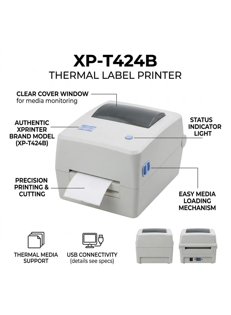 إكس برينتر طابعة الباركود والملصقات بالطباعة الحرارية غير المباشرة تعمل بالحبر او بدون حبر XPRINTER XP-TT424B - Image 5