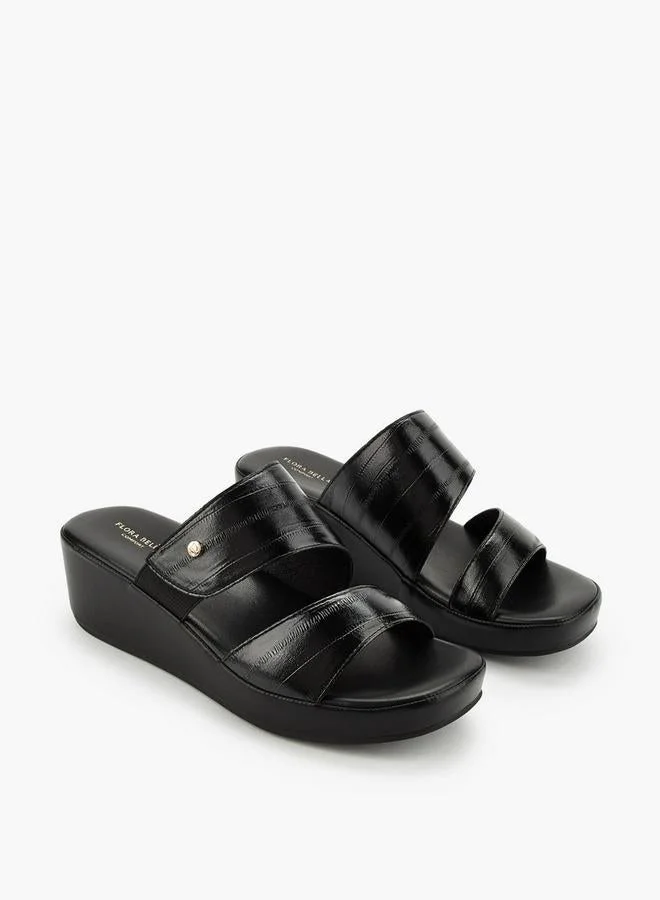 Flora Bella By Shoexpress BLACK Women Textured Wedge Heel Sandals for Women | Best Price UAE