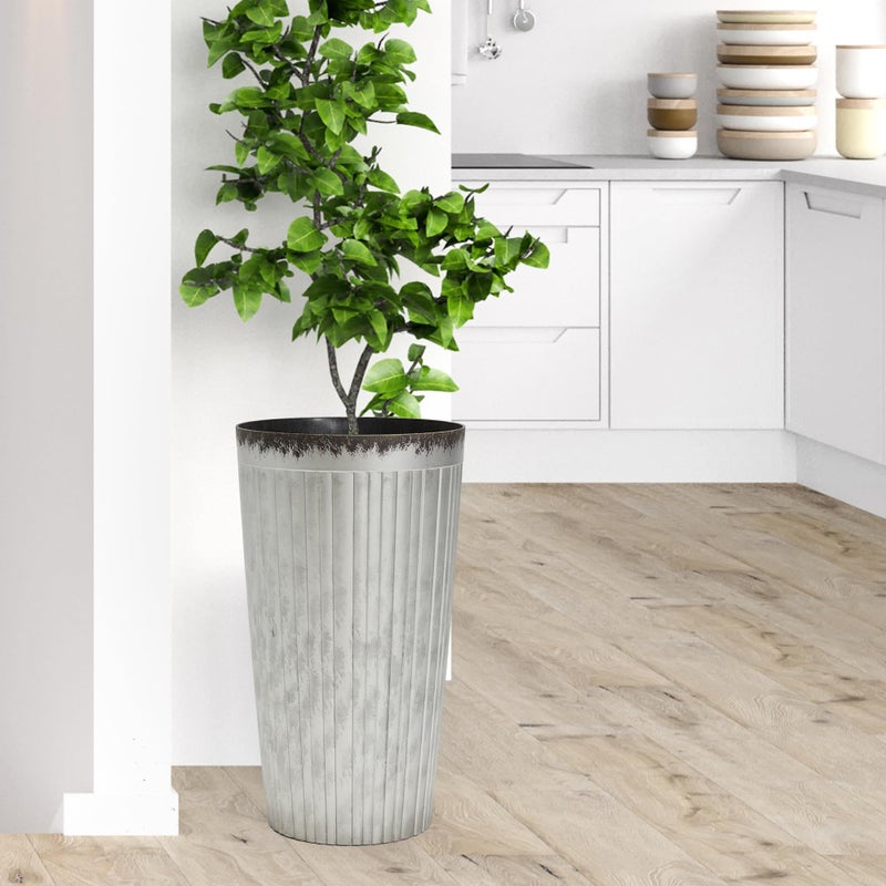 Worth Garden 22.5" H. Plastic Planters - Set of 2 Silver Color Tall Conical Plant Pots for Indoor Outdoor Use - Decorative Lightweight Flower Pots for Front Porch, Patio, Deck - 12.5" Dia x 22.5" H - Image 4