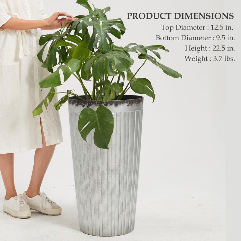 Worth Garden 22.5" H. Plastic Planters - Set of 2 Silver Color Tall Conical Plant Pots for Indoor Outdoor Use - Decorative Lightweight Flower Pots for Front Porch, Patio, Deck - 12.5" Dia x 22.5" H - Image 2