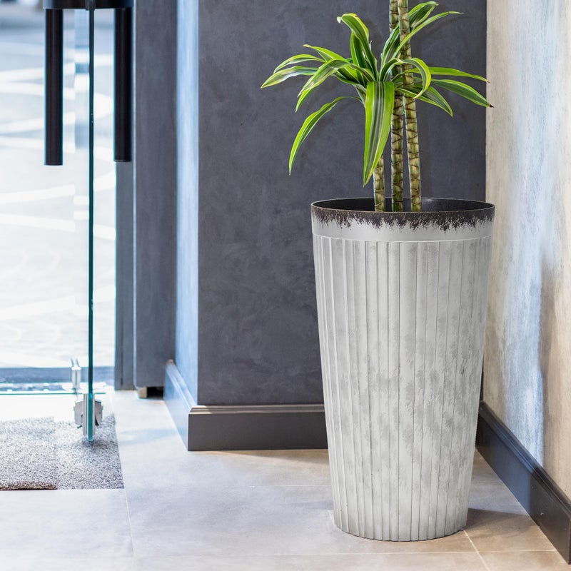 Worth Garden 22.5" H. Plastic Planters - Set of 2 Silver Color Tall Conical Plant Pots for Indoor Outdoor Use - Decorative Lightweight Flower Pots for Front Porch, Patio, Deck - 12.5" Dia x 22.5" H - Image 3