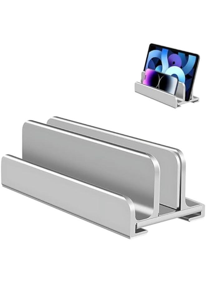 BWSJ Vertical Laptop Stand Adjustable Desktop Laptop Stand Aluminum Alloy Notebook Mount Base eSaving 2 Slot Laptop Storage with NonSlip Rubber Padding Desk Organizer for Book Tablet iPad Ph  - Image 1