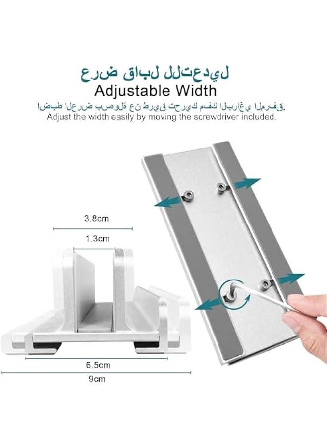 BWSJ Vertical Laptop Stand Adjustable Desktop Laptop Stand Aluminum Alloy Notebook Mount Base eSaving 2 Slot Laptop Storage with NonSlip Rubber Padding Desk Organizer for Book Tablet iPad Ph  - Image 4