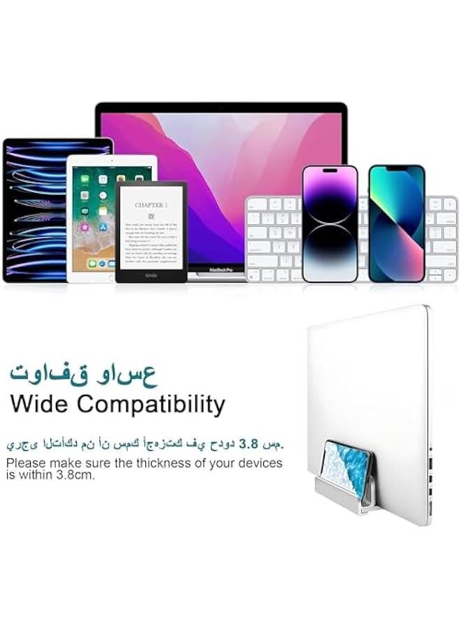 حامل لاتو عمودي قال للتعديل مصوع م خليط معدي م الالوميوم لتوفير المساحة فتحتي للتخزي مع طاة مطاطية غير قالة للازلاق، مظم مكت لاجزة ماك وك والتالت والاياد والجوال، م ازولمارت