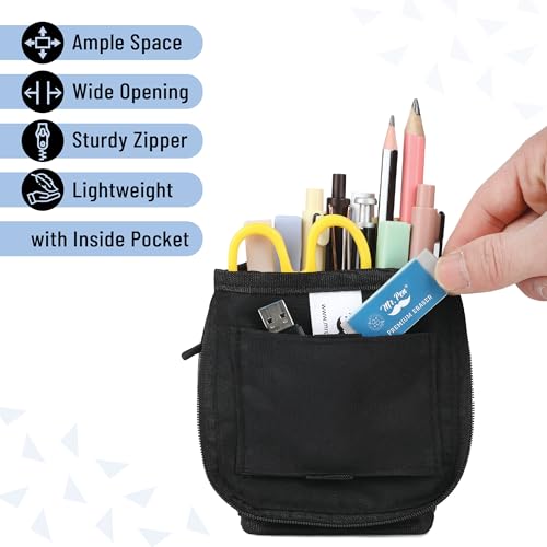 Mr. Pen- Standing Pencil Case Pouch, Sit & Lay Mesh-View Design, Black & Blue, Interior Pocket & 2 Elastic Binder Loops, Cute Pencil Case for Girls and Boys - Image 3