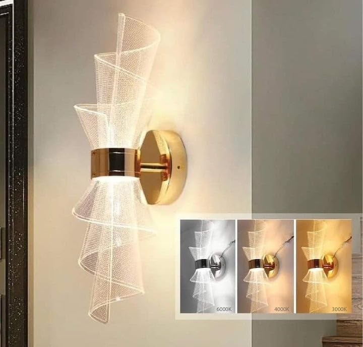 The Decor Wick Led Acrylic Modern Golden Metal Wall Light for Restaurant, Bedroom, Living Room, Bedside, Cafe, Bar, Corridor, Balcony & Home Decor |Minimalist Acrylic Metal Glass Shade Wall Sconces - Image 3