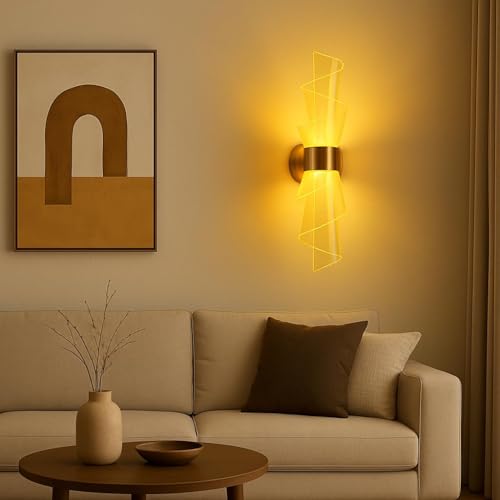 The Decor Wick Led Acrylic Modern Golden Metal Wall Light for Restaurant, Bedroom, Living Room, Bedside, Cafe, Bar, Corridor, Balcony & Home Decor |Minimalist Acrylic Metal Glass Shade Wall Sconces - Image 1