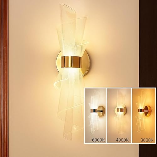 The Decor Wick Led Acrylic Modern Golden Metal Wall Light for Restaurant, Bedroom, Living Room, Bedside, Cafe, Bar, Corridor, Balcony & Home Decor |Minimalist Acrylic Metal Glass Shade Wall Sconces - Image 2