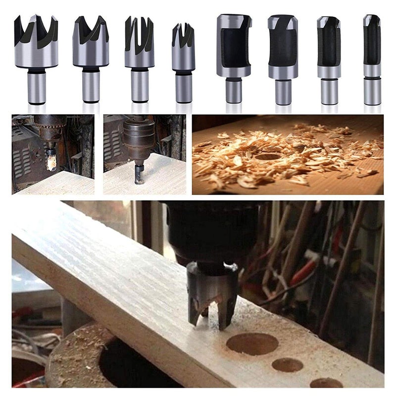 Rocaris 23-Pack Woodworking Chamfer Drilling Tool, 6pcs 1/4" Hex 5 Flute 90 Degree Countersink Drill Bits, 7pcs Three Pointed with L-Wrench, 8PCS Wood Plug Cutter, and Automatic - Image 5