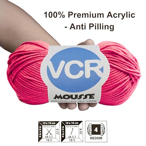 VCR 4ply Flamingo Pink Yarn, 100 Grams Hank, 190 Meters Length, Acrylic Ball for Crochet and Knitting, Soft Crosia Threads, Pack of 1 Yarn, Suitable for DIY Crafts - Image 3